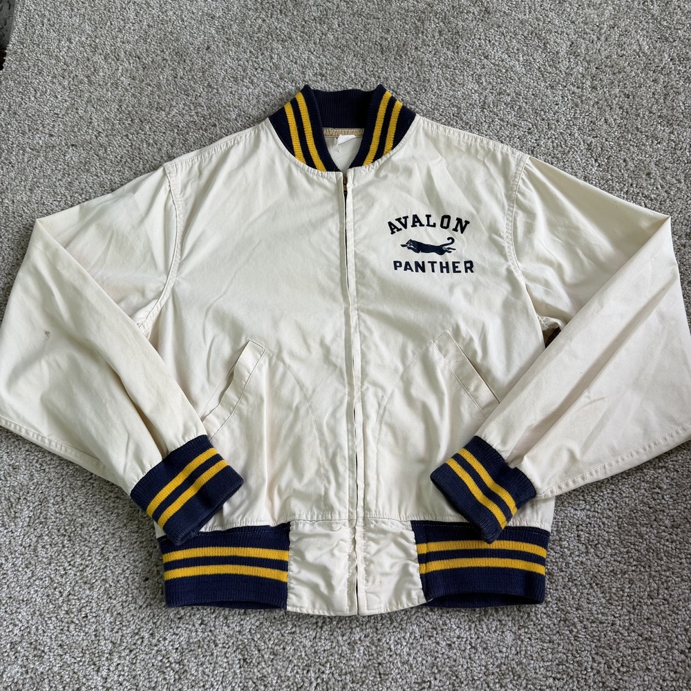 Vintage 50s 60s Champion Jacket Mens Medium White Avalon Panther Varsity Bomber